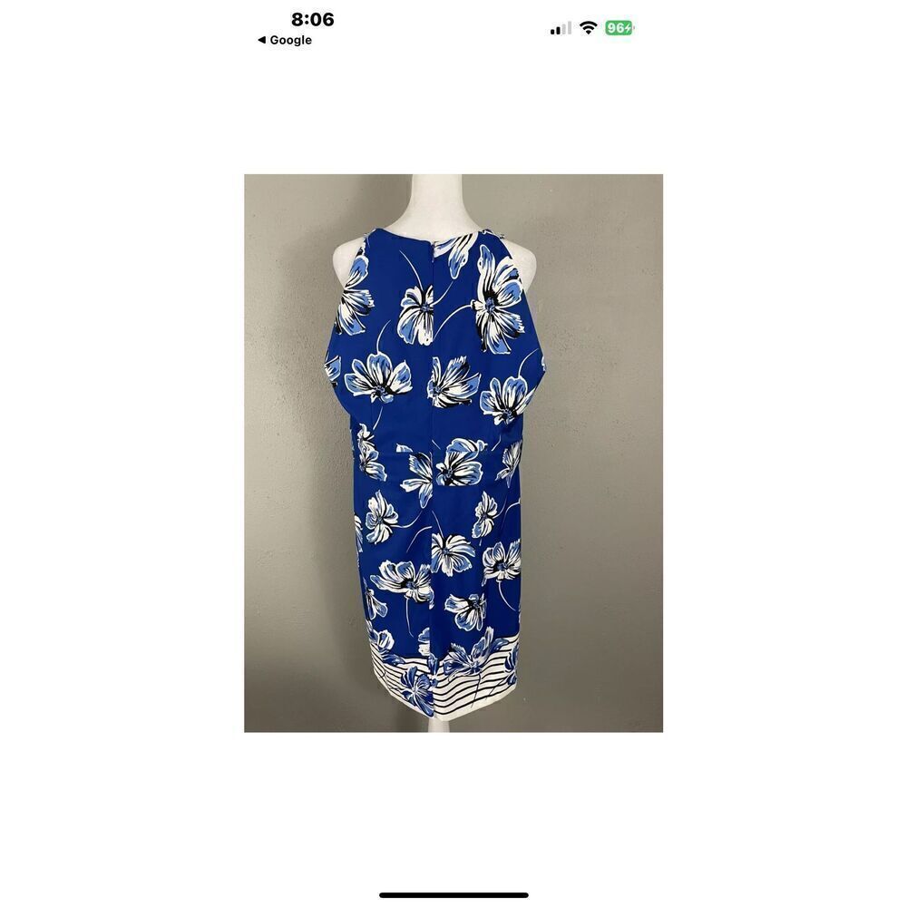 Dress Barn Size 16 Sleeveless Sheath Dress Blue Floral Party Cocktail Resortwear - Picture 10 of 13